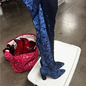 Blue Velvet Over-the-Knee Boots